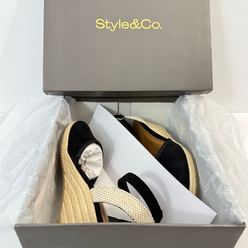 Style & Co. Black and Tan Wedge Espadrilles size 6 - Picture 3 of 6